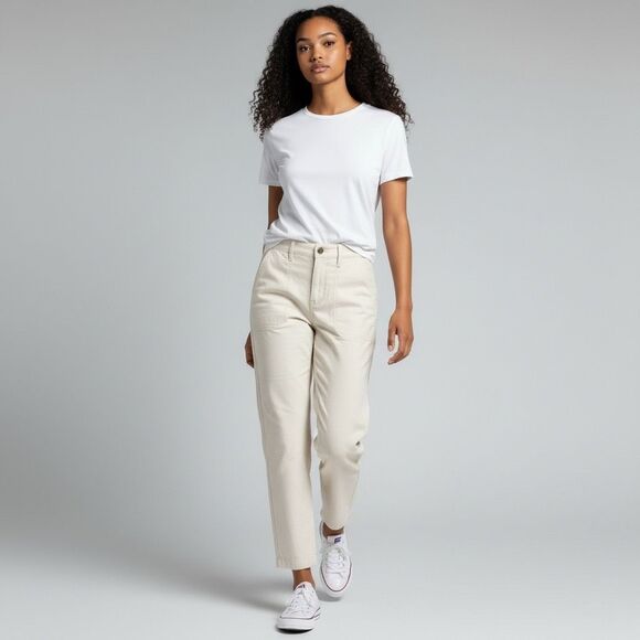 J.Crew Tapered Wide Leg Cream Pants Double Stitch Y2K Coastal Boho Preppy - Picture 3 of 14